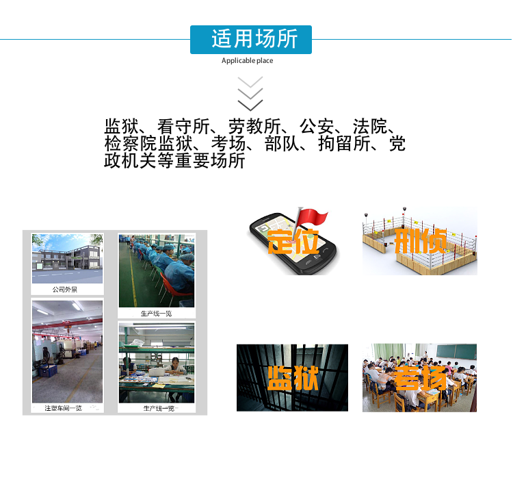 我廠采用國(guó)外先進(jìn)技術(shù)，主要針對(duì)國(guó)內(nèi)高考、成人高考、自學(xué)考試及各類大專院校在考試過程中，一些不法分子利用手機(jī)作弊的現(xiàn)狀，且同時(shí)結(jié)合各類中級(jí)、高級(jí)中學(xué)學(xué)生利用手機(jī)在上課時(shí)間亂發(fā)短信的現(xiàn)狀，以及政機(jī)關(guān)、企業(yè)各類大中小型會(huì)議室、音樂廳、影劇院等嚴(yán)肅的場(chǎng)所中手機(jī)所帶來(lái)的煩惱和吵雜根據(jù)國(guó)內(nèi)移動(dòng)通信實(shí)際情況精心研制成功的高科技產(chǎn)品
